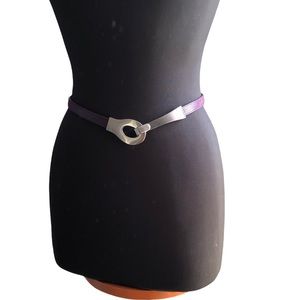 Adjustable Hook & Eye Buckle Skinny Belt Purple Embossed
